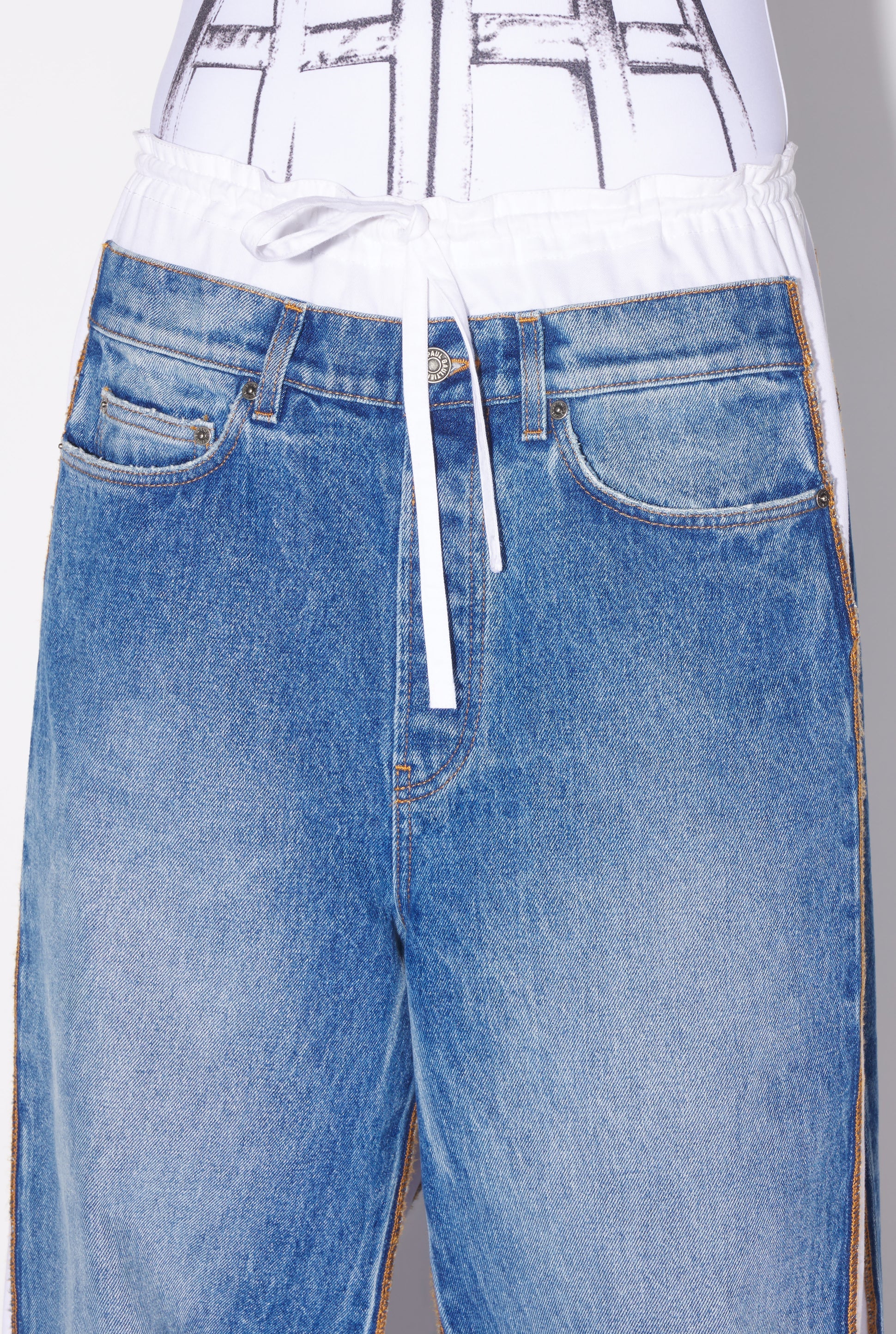 COTTON JEAN WITH DENIM DETAILS VINTAGE BLUE/WHITE