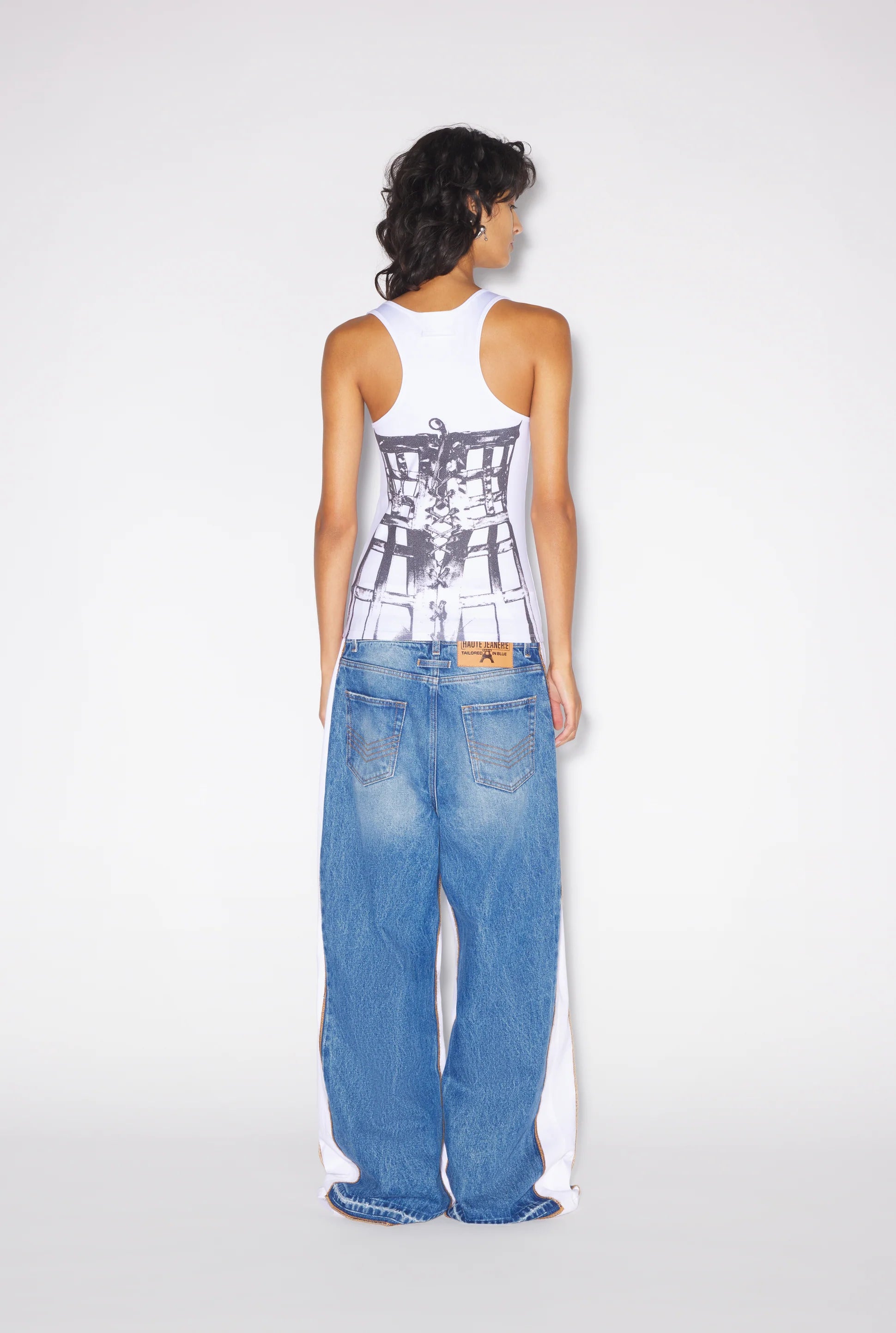 JERSEY TOP PRINTED CAGE TROMPE L'ŒIL WHITE/BLACK