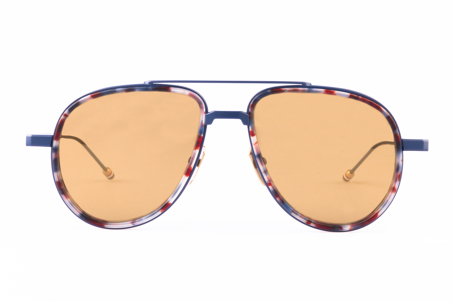 AVIATOR SUNGLASSES IN ACETATE AND TITANIUM 56 RWB TORTOISE RIM W MATTE NAVY PLATING BROWN GOLD FLASH AR LENS