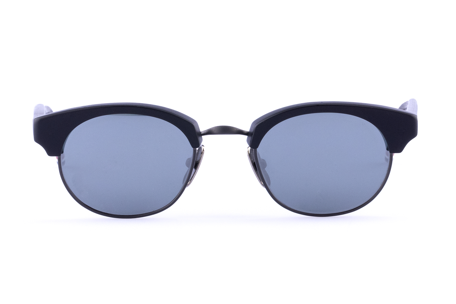 OVAL SUNGLASSES IN ACETATE AND TITANIUM 47 MATTE BLACK SILVER MIRROR AR