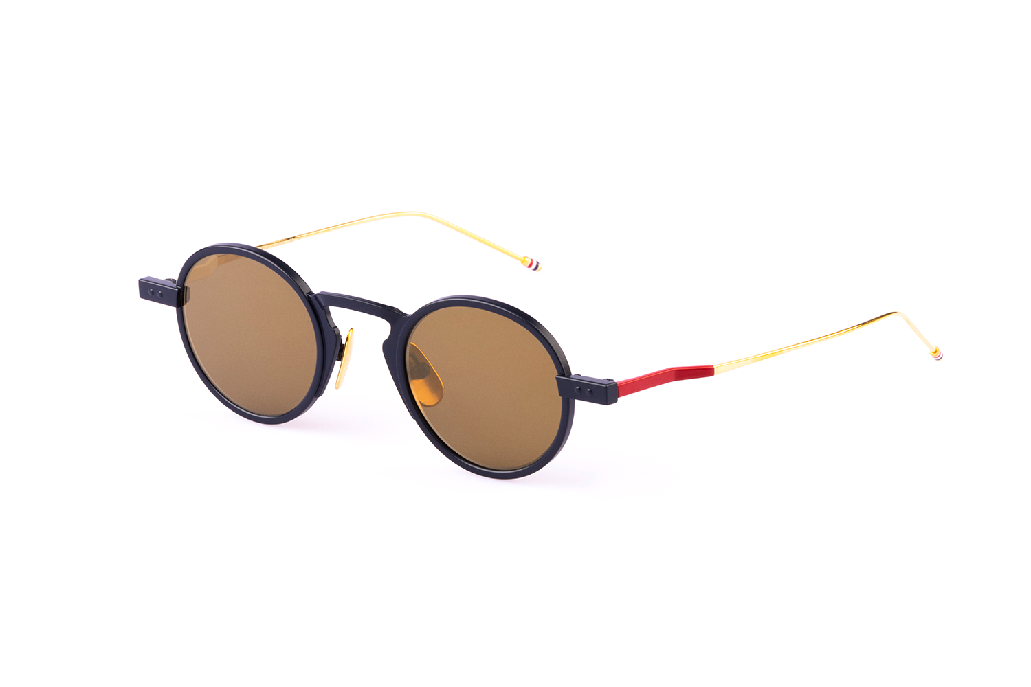 ROUND SUNGLASSES IN TITANIUM 40 MATTE NAVY BROWN GOLD FLASH AR