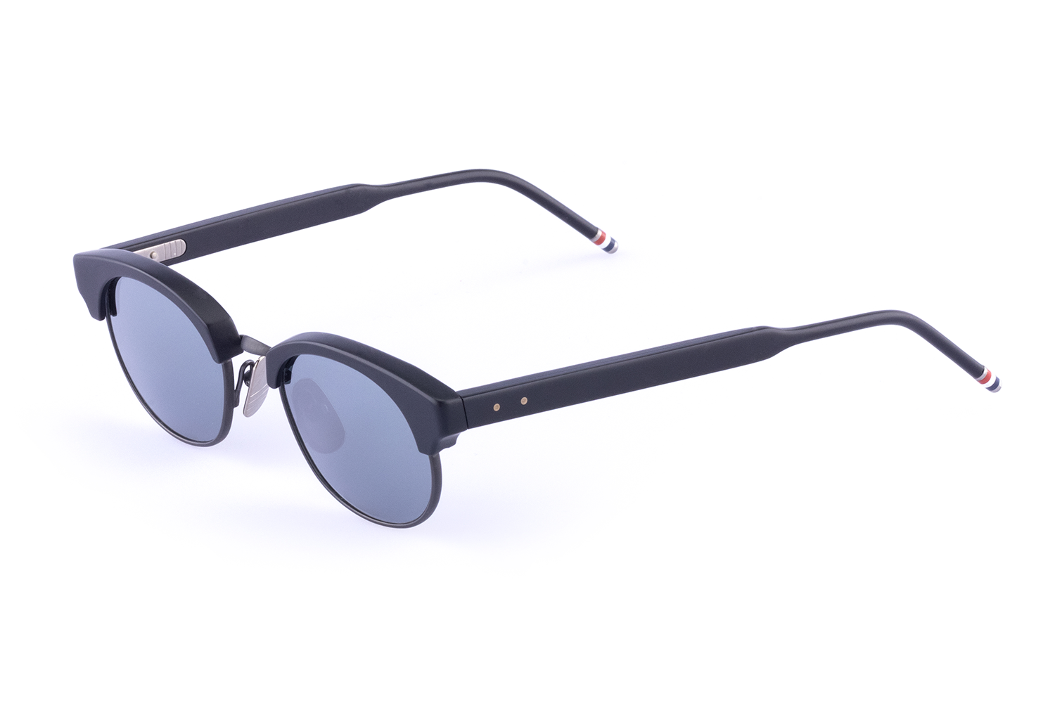 OVAL SUNGLASSES IN ACETATE AND TITANIUM 47 MATTE BLACK SILVER MIRROR AR