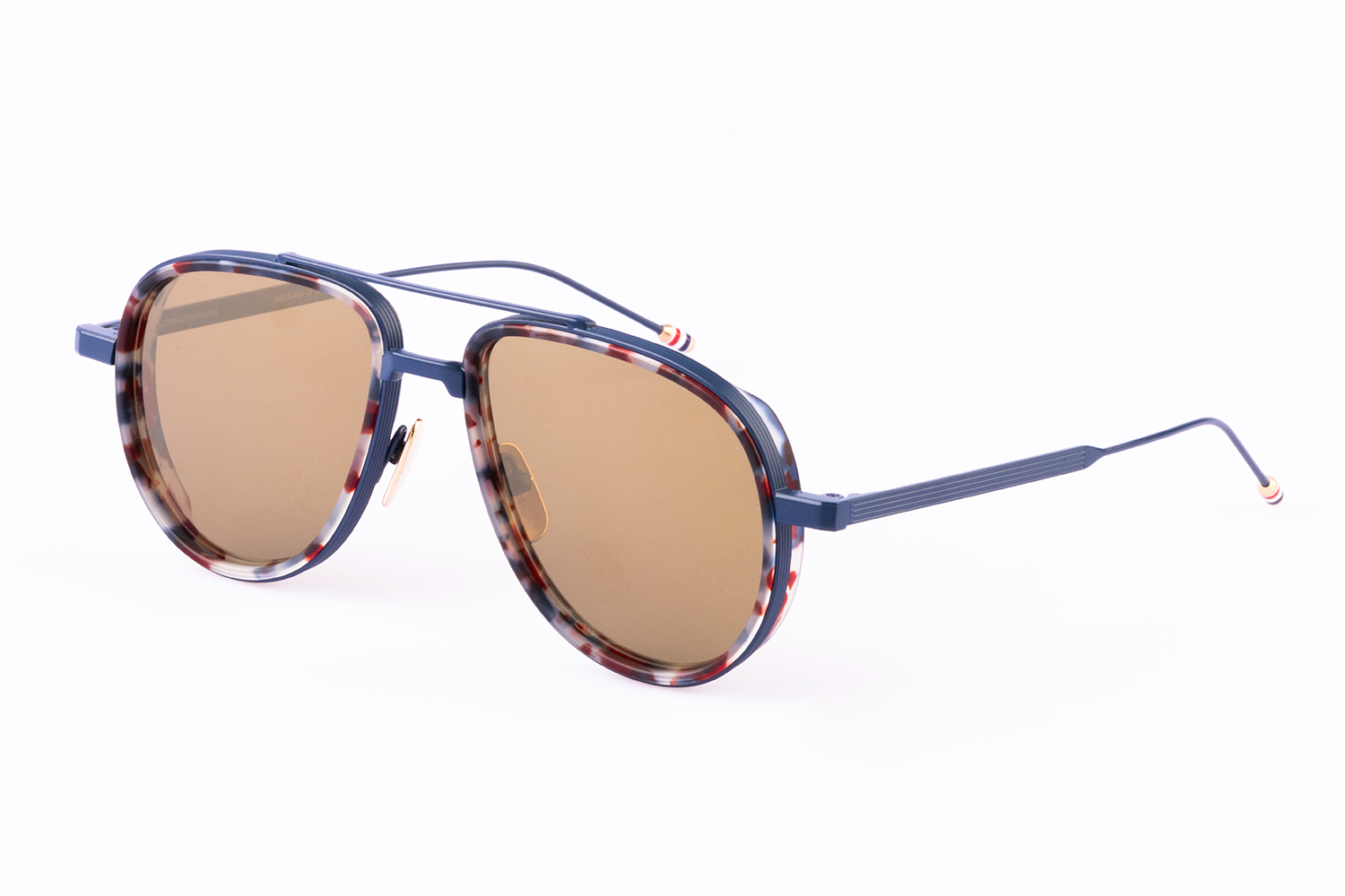 AVIATOR SUNGLASSES IN ACETATE AND TITANIUM 56 RWB TORTOISE RIM W MATTE NAVY PLATING BROWN GOLD FLASH AR LENS
