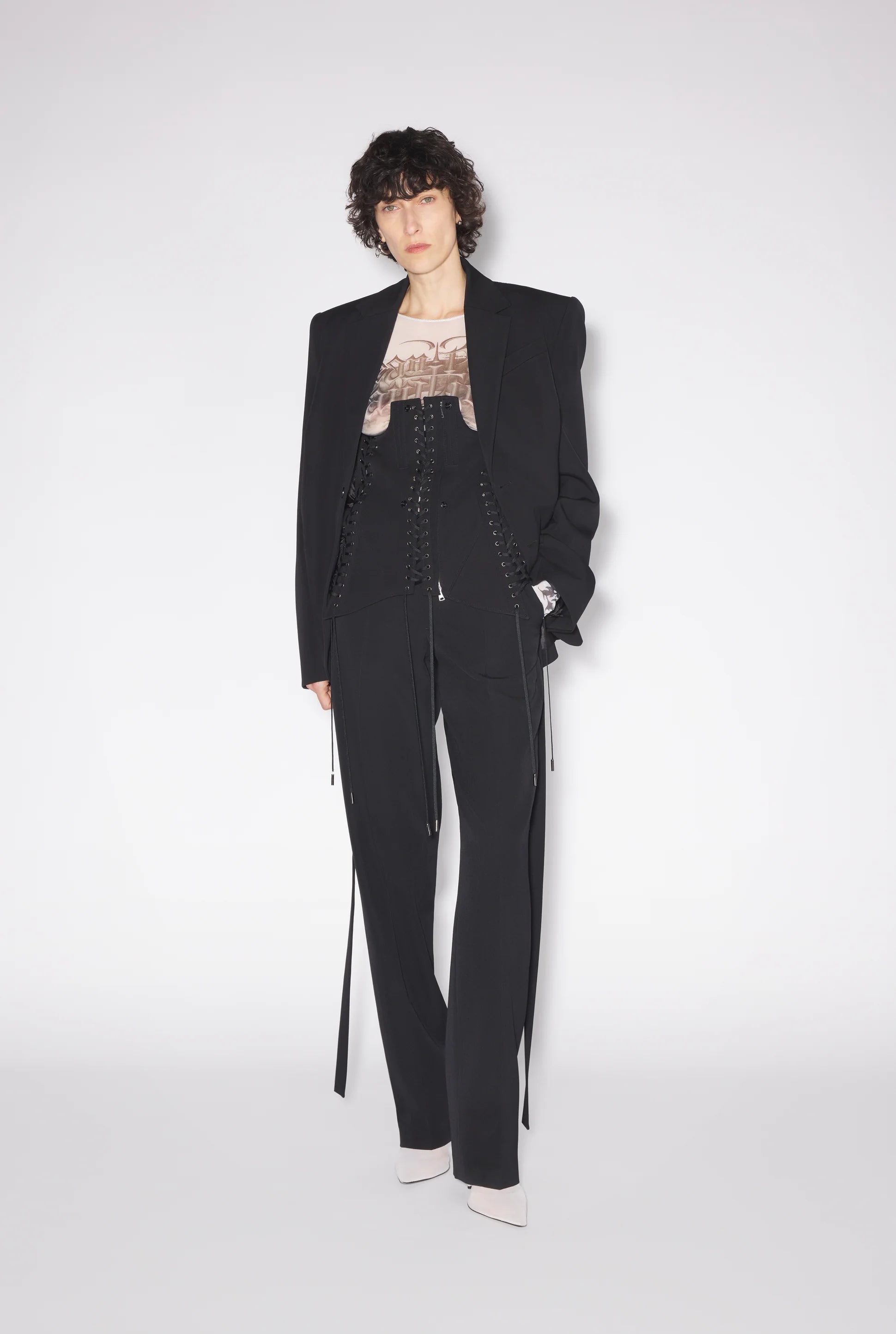 CORSET DETAILS TAILLORED JACKET BLACK