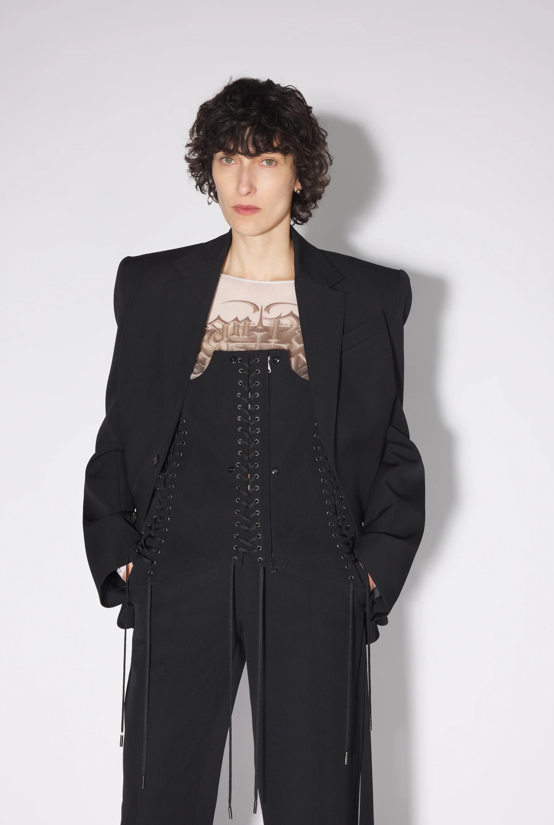 CORSET DETAILS TAILLORED JACKET BLACK