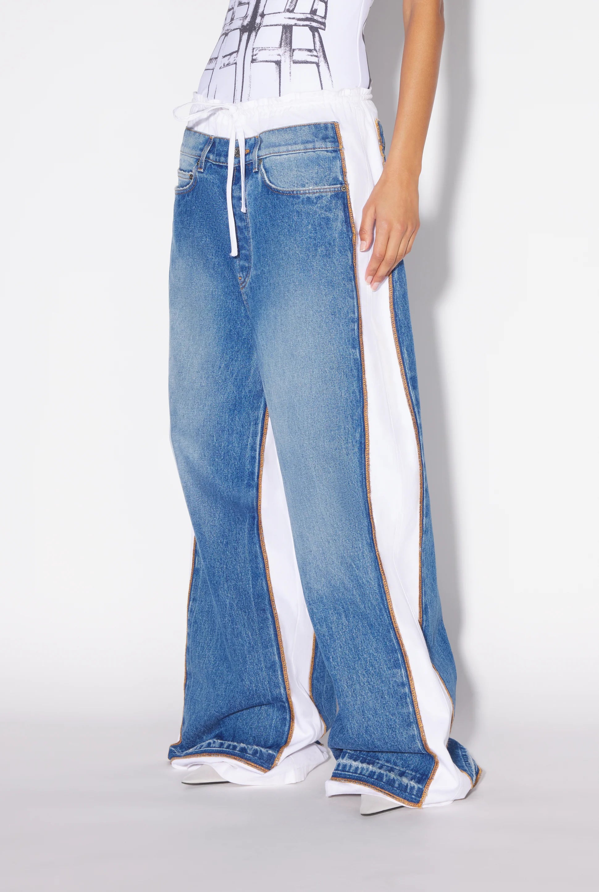 COTTON JEAN WITH DENIM DETAILS VINTAGE BLUE/WHITE