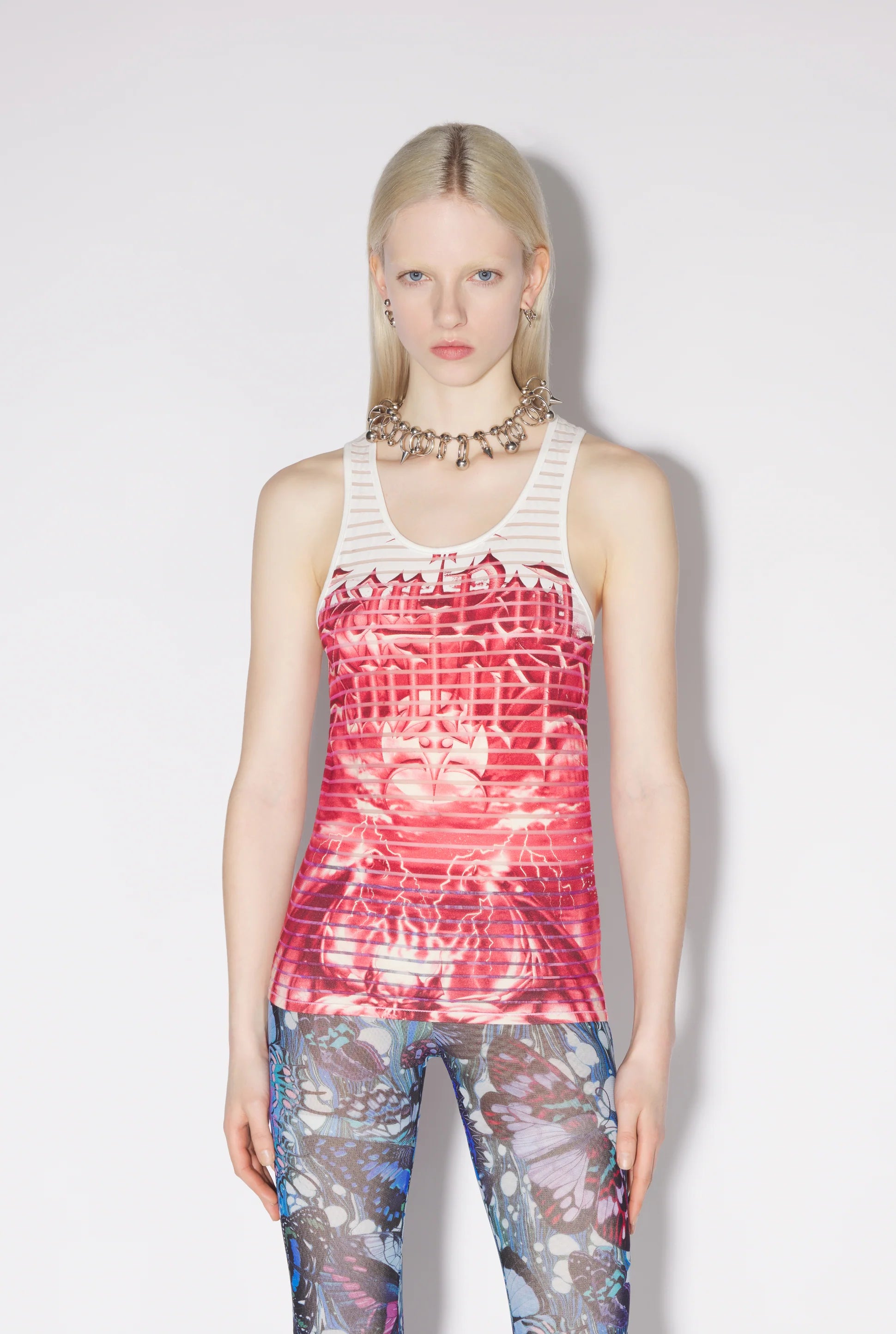 DEVORED JERSEY TANK TOP PRINTED DIABLO WHITE/RED