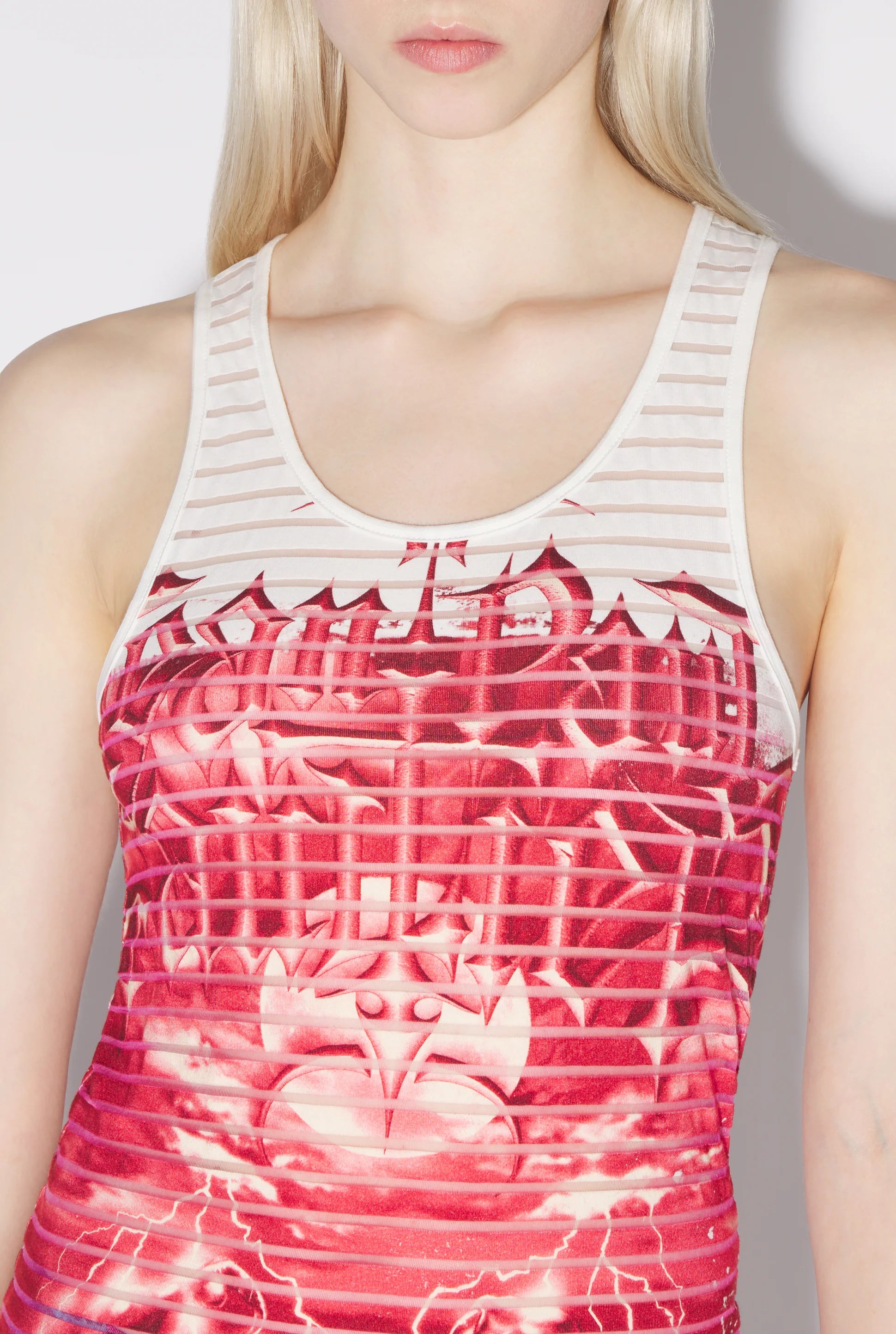 DEVORED JERSEY TANK TOP PRINTED DIABLO WHITE/RED
