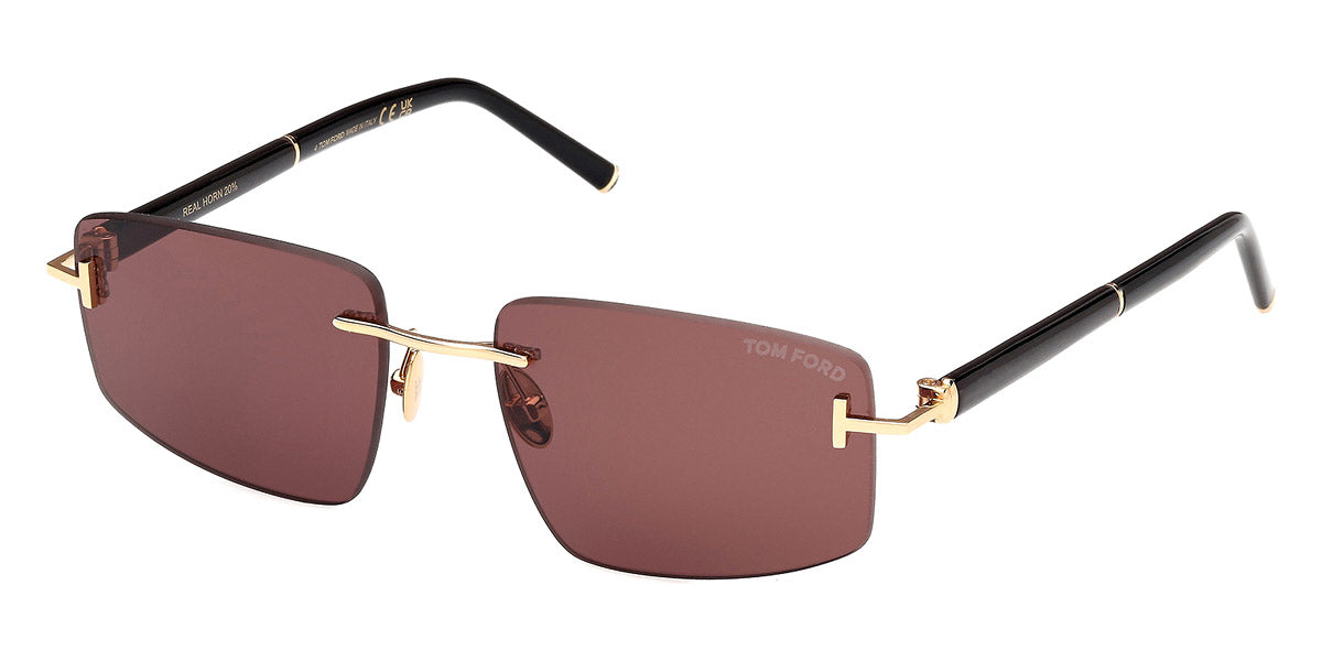FT1126-P SQUARE TITANIUM AND HORN SUNGLASSES SHINY DEEP GOLD BROWN