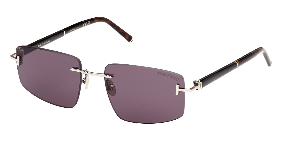 FT1126-P SQUARE TITANIUM AND HORN SUNGLASSES SHINY PALLADIUM SMOKE