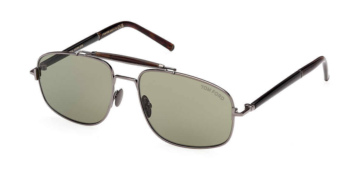 FT1127-P TITANIUM AND HORN NAVIGATOR SUNGLASSES SHINY GUNMETAL GREEN