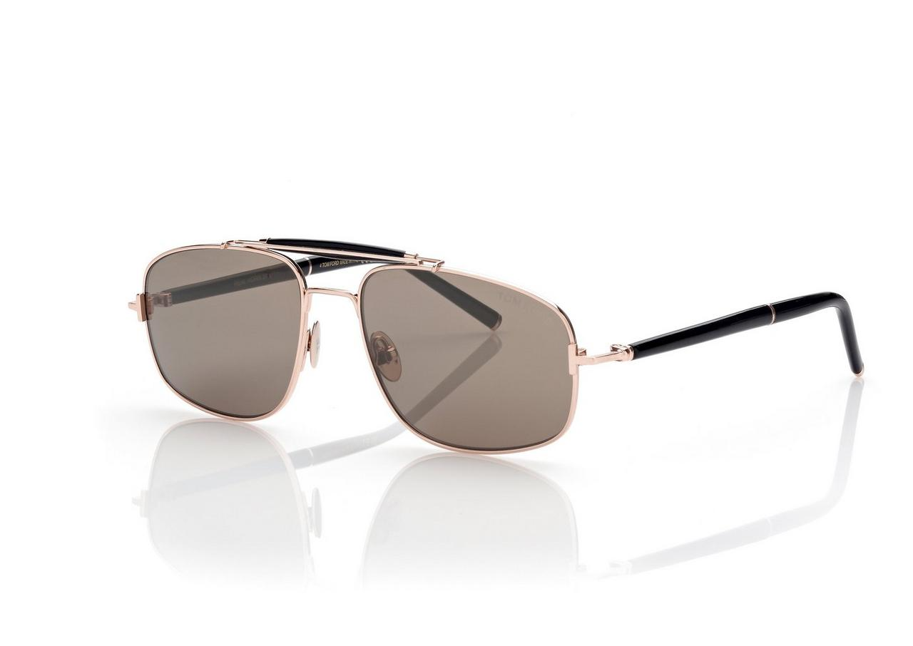 FT1127-P TITANIUM AND HORN NAVIGATOR SUNGLASSES SHINY ROSE GOLD ROVIEX MIRROR