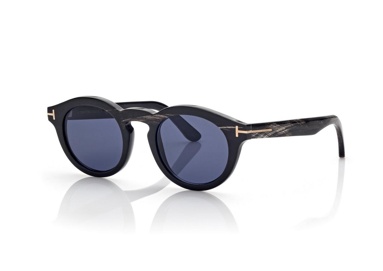 FT1128-P ROUND HORN SUNGLASSES BLACK HORN BLUE