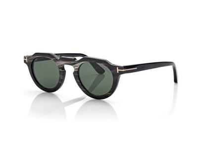 FT1129-P ROUND HORN SUNGLASSES BLACK HORN GREEN