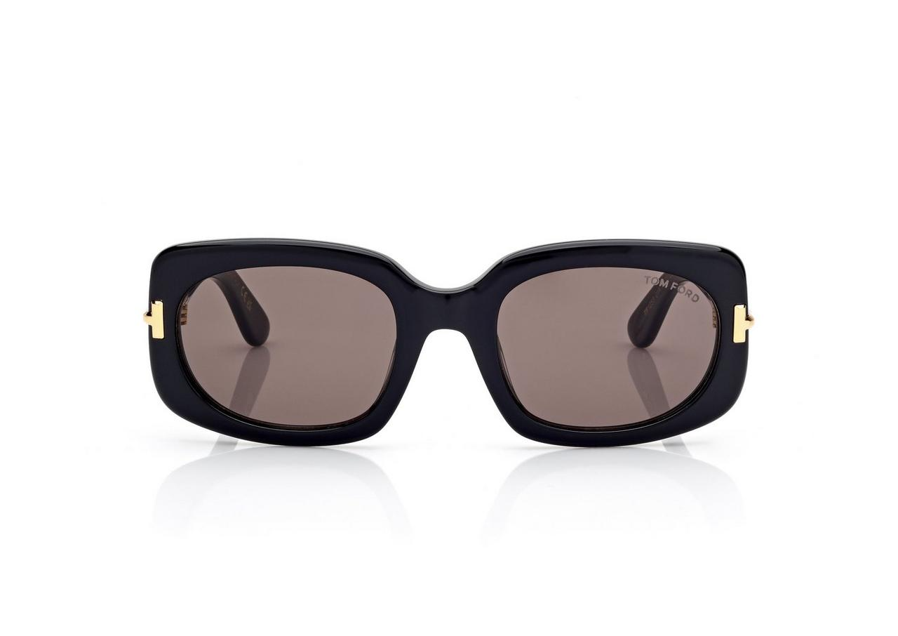 FT1253 ICON RECTANGULAR SUNGLASSES SHINY BLACK SMOKE