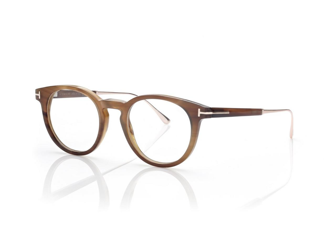 FT5885 P ROUND HORN & TITANIUM OPTICALS BROWN HORN CLEAR