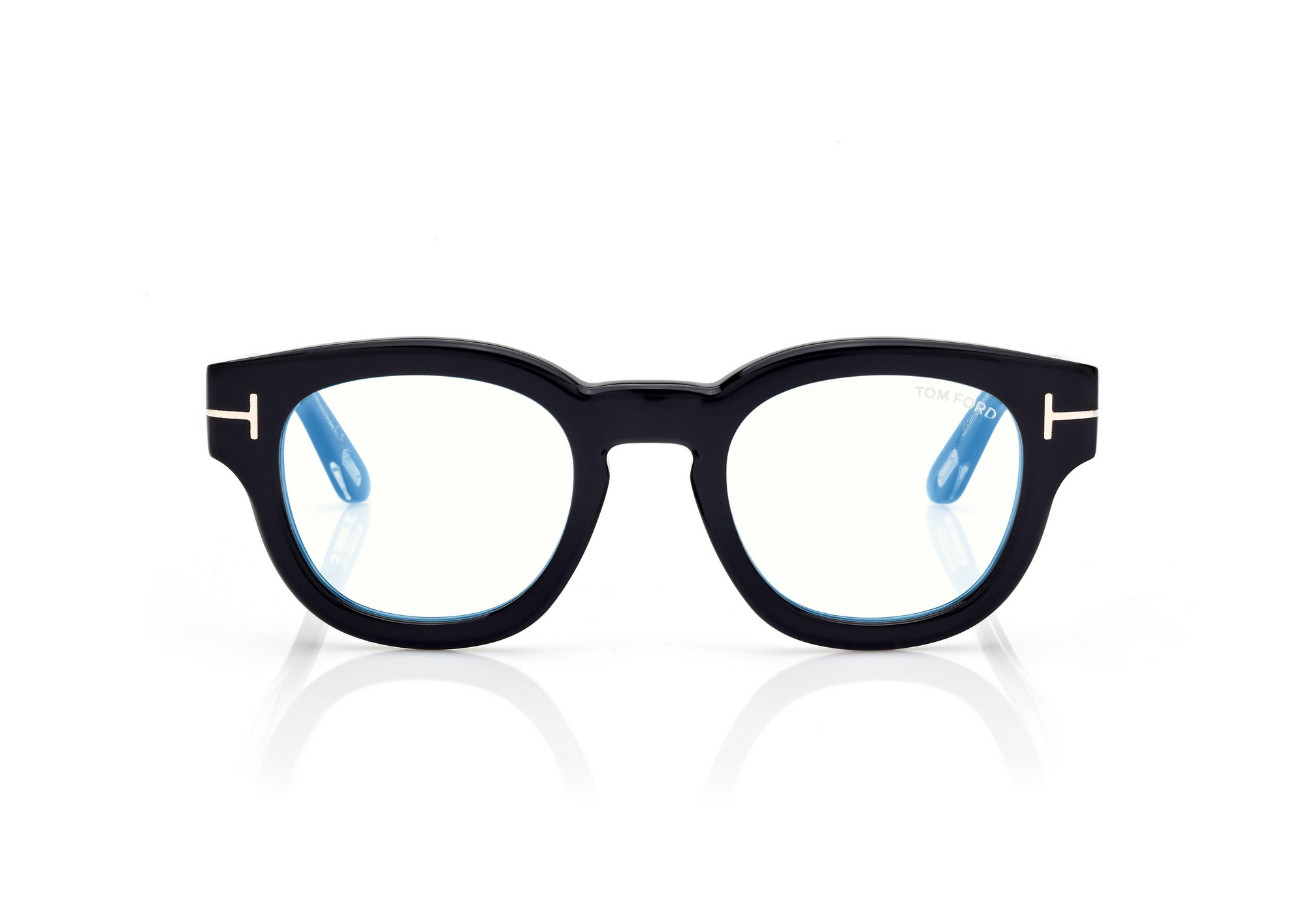 FT6028-B ICON BLUE BLOCK ROUND OPTICALS SHINY BLACK CLEAR