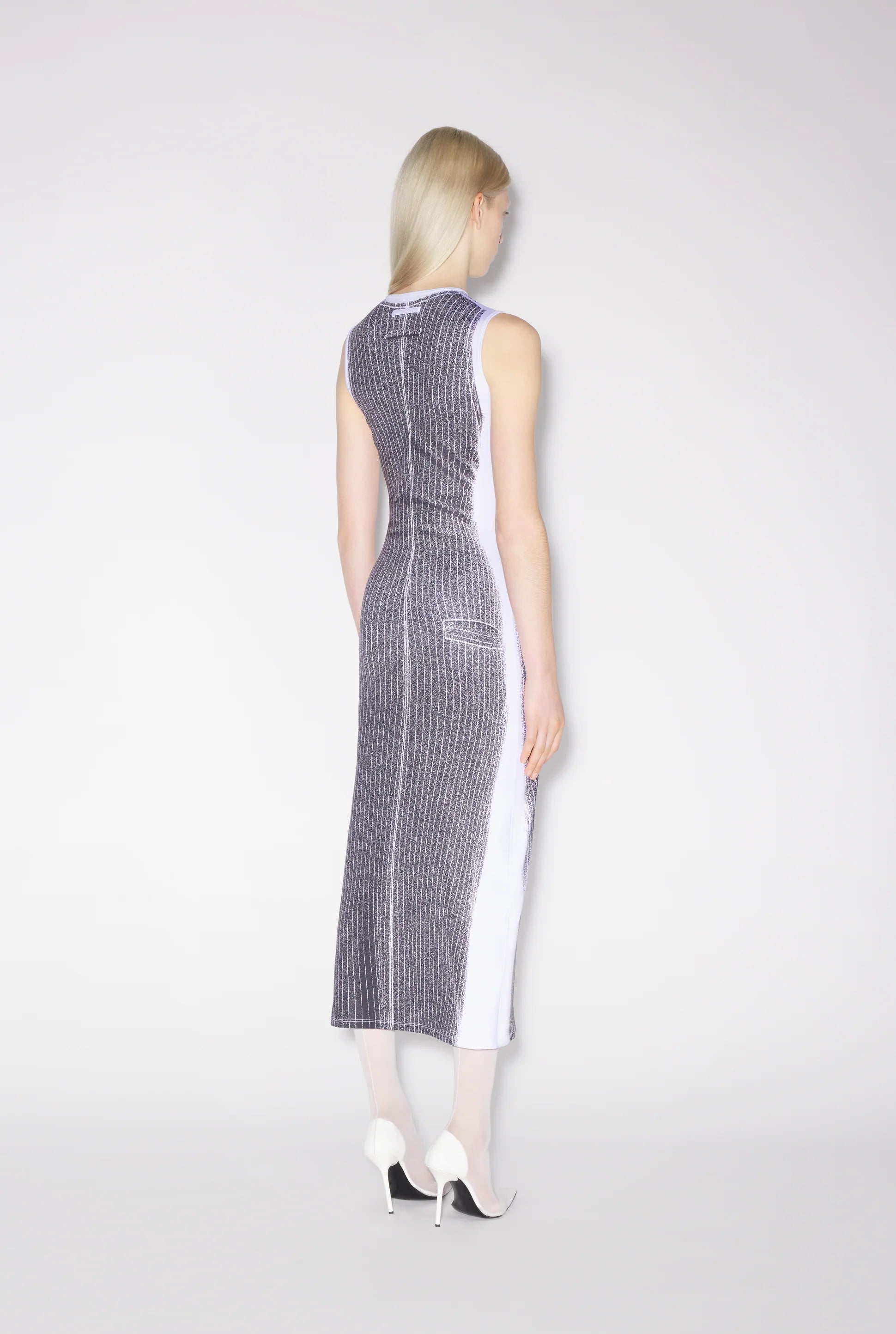 JERSEY SLEEVELESS LONG DRESS PRINTED MADONNA TROMPE L'ÎIL WHITE/BLACK
