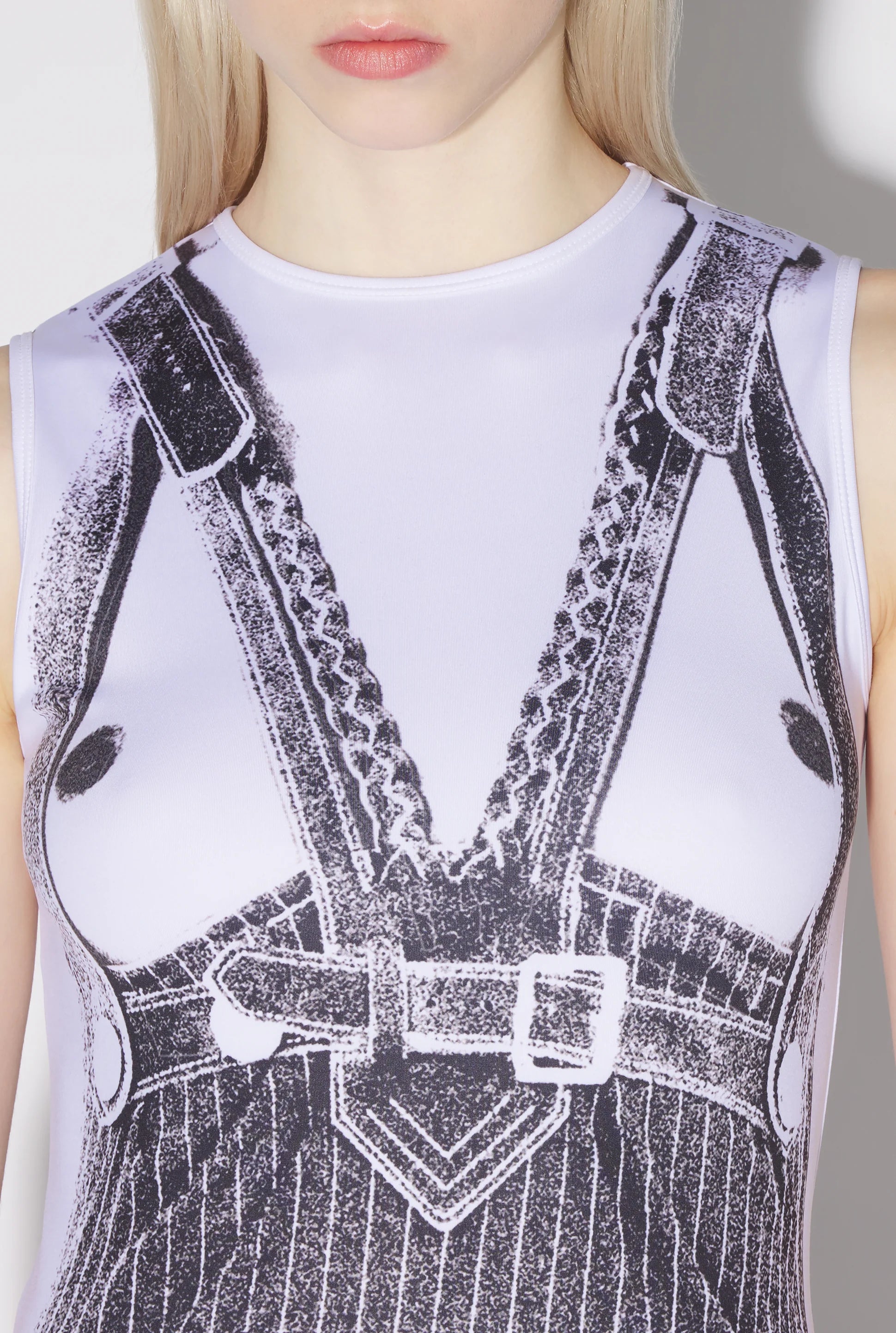 JERSEY SLEEVELESS LONG DRESS PRINTED MADONNA TROMPE L'ÎIL WHITE/BLACK