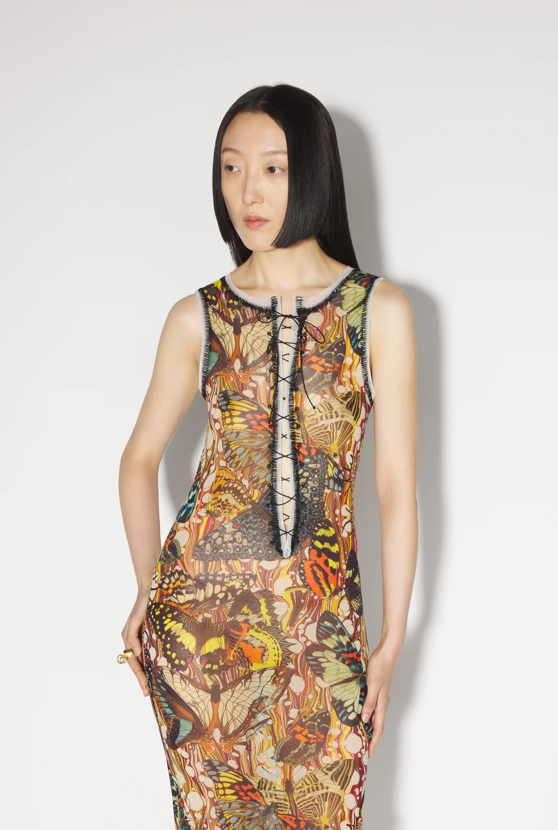 MESH LONG SLEEVES CARDIGAN PRINTED PAPILLON YELLOW/MULTICOLOR