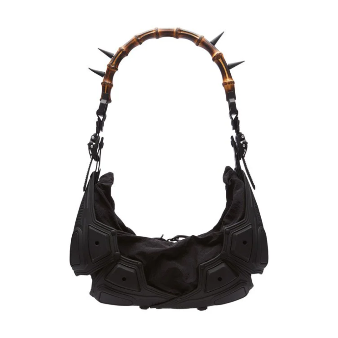 MODULE M02/SMALL HALF MOON BAG BLACK MATT BAMBOO