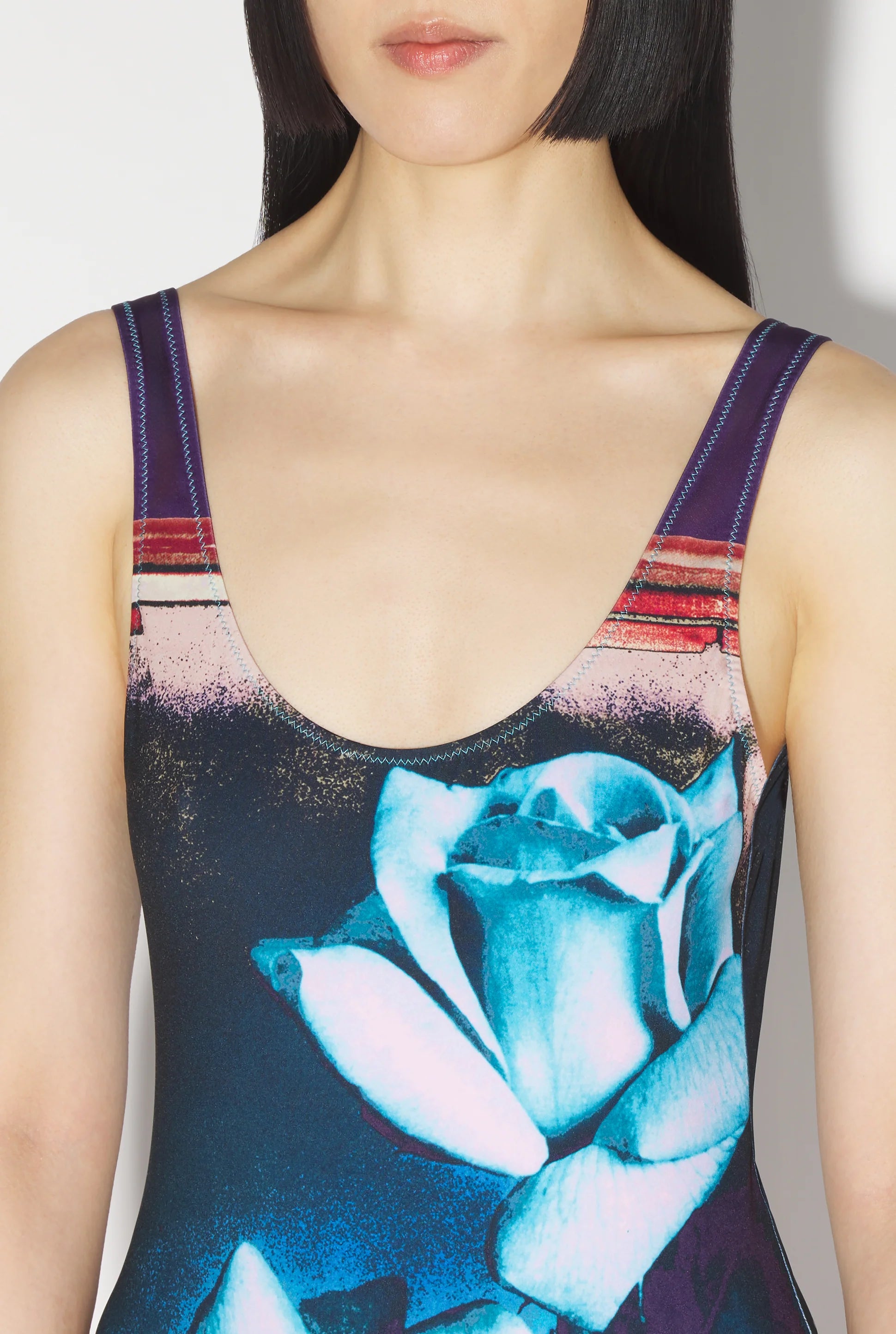 SWIMSUIT PRINTED ROSES PURPLE/BLUE/PALEPINK