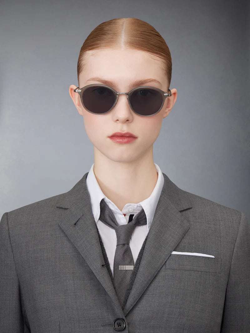 ROUND SUNGLASSES IN ACETATE AND TITANIUM 49 SATIN CRYSTAL GREY DK GREY AR