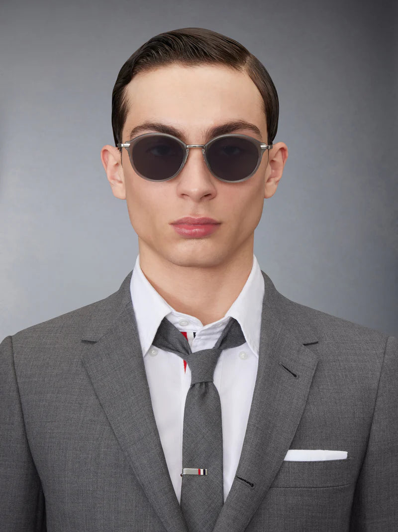 ROUND SUNGLASSES IN ACETATE AND TITANIUM 49 SATIN CRYSTAL GREY DK GREY AR