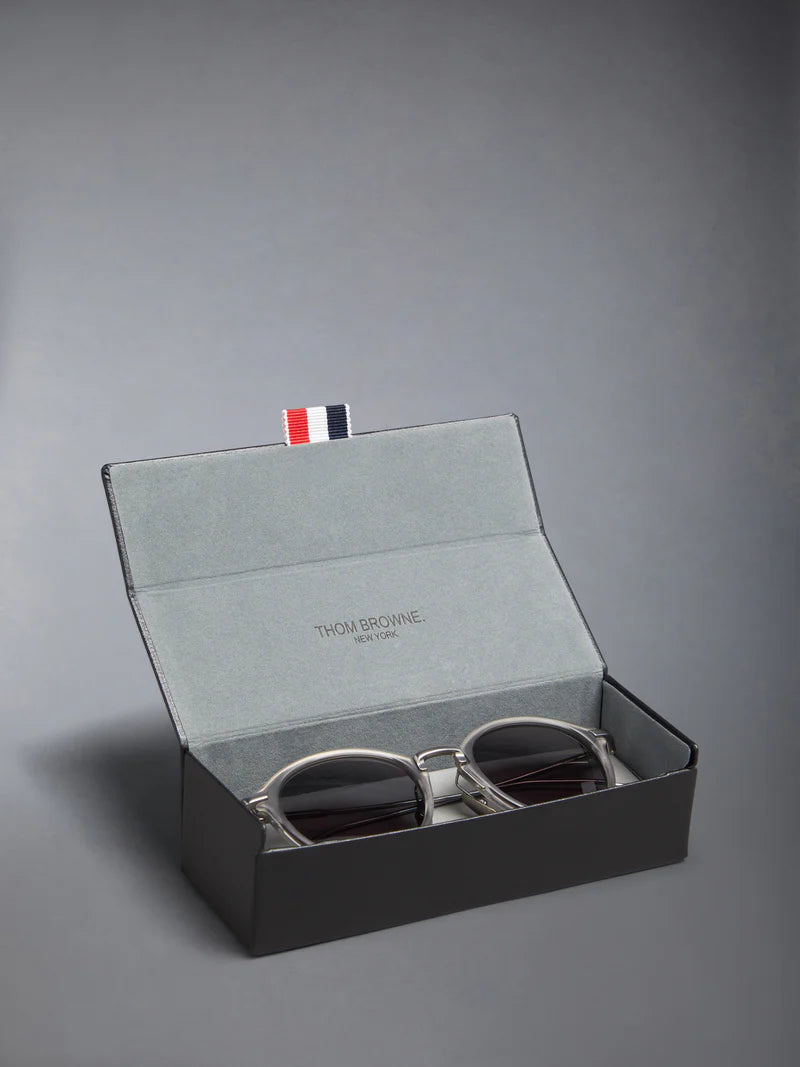 ROUND SUNGLASSES IN ACETATE AND TITANIUM 49 SATIN CRYSTAL GREY DK GREY AR