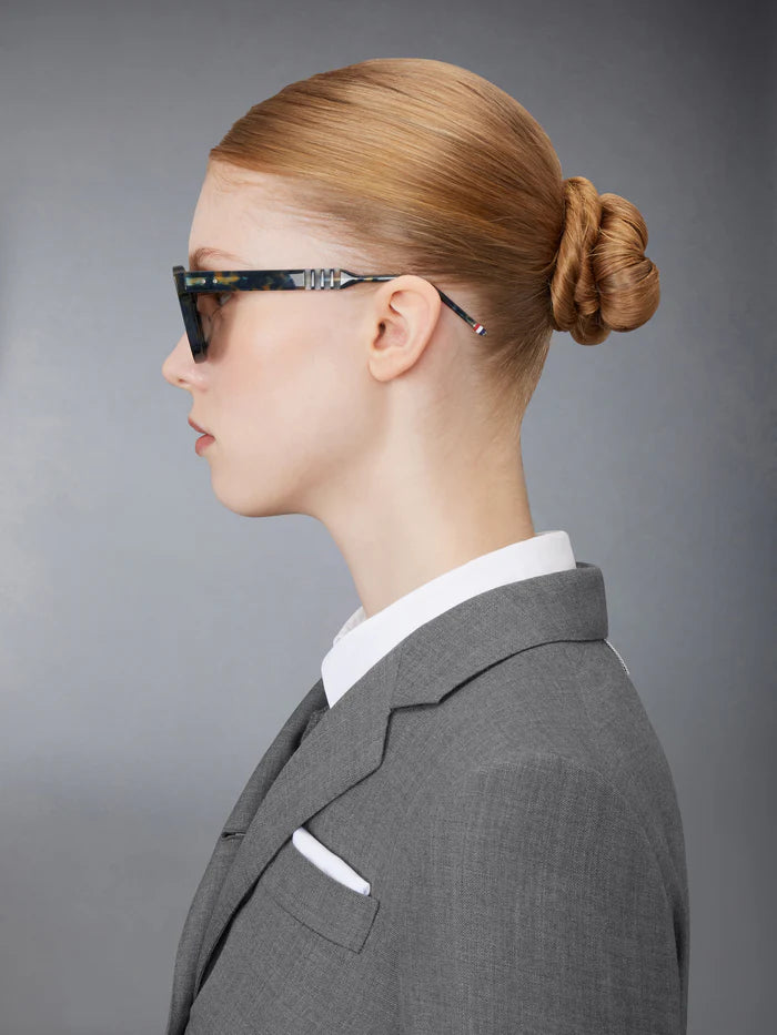 RECTANGULAR SUNGLASSES IN ACETATE 52 NAVY TORTOISE DK GREY AR LENS
