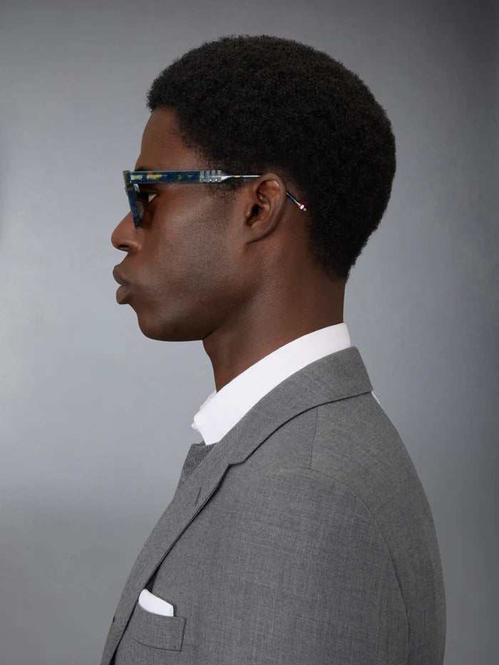 RECTANGULAR SUNGLASSES IN ACETATE 52 NAVY TORTOISE DK GREY AR LENS
