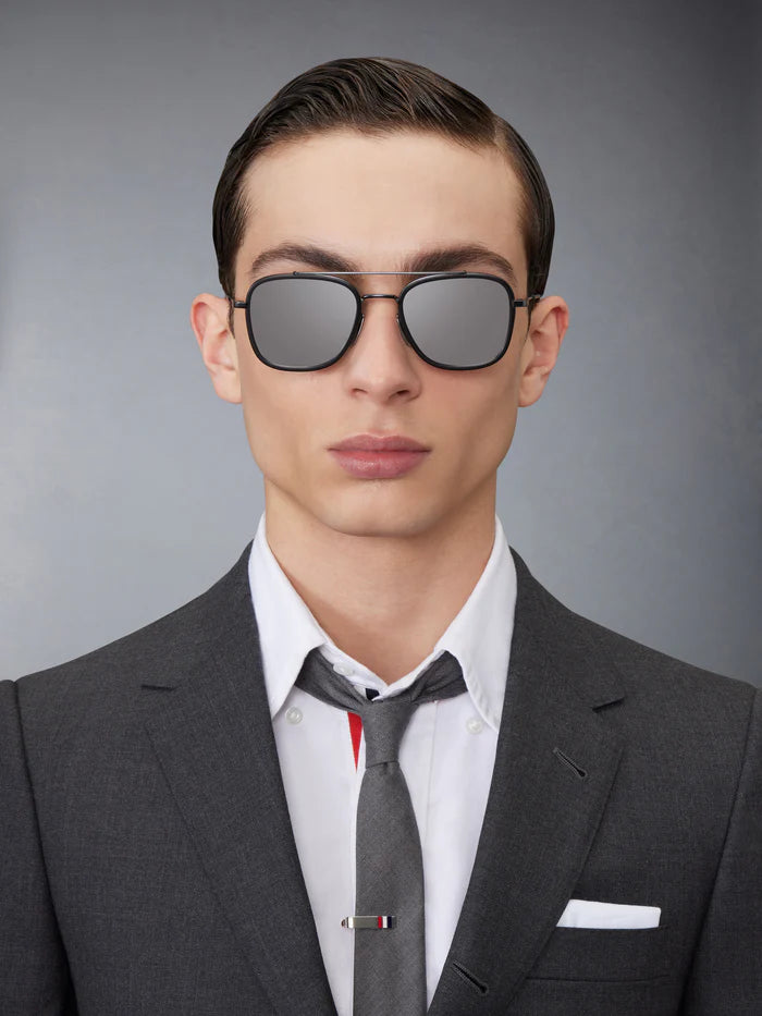 AVIATOR SUNGLASSES IN ACETATE AND TITANIUM 51 MATT BLACK
DARK GREY SILVER MIRROR AR