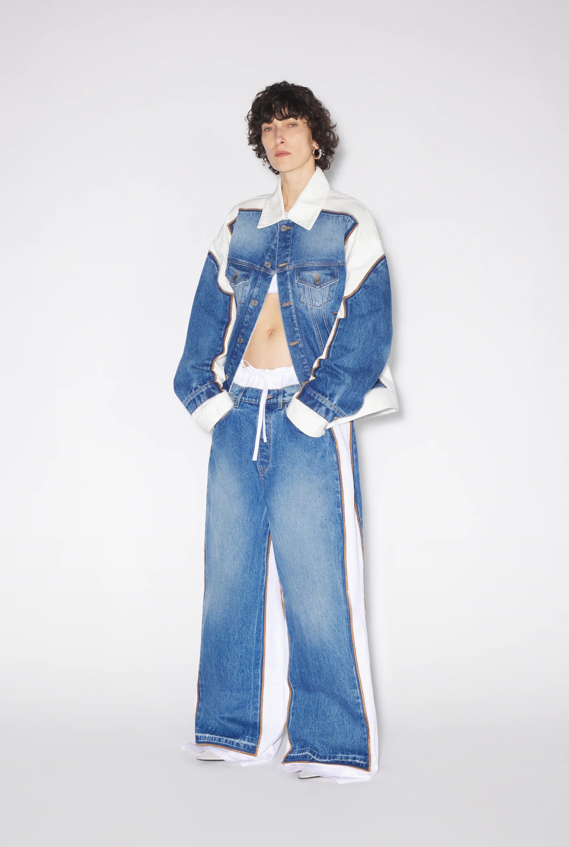 DENIM JACKET WITH CONTRASTED DENIM DETAILS VINTAGE BLUE/WHITE