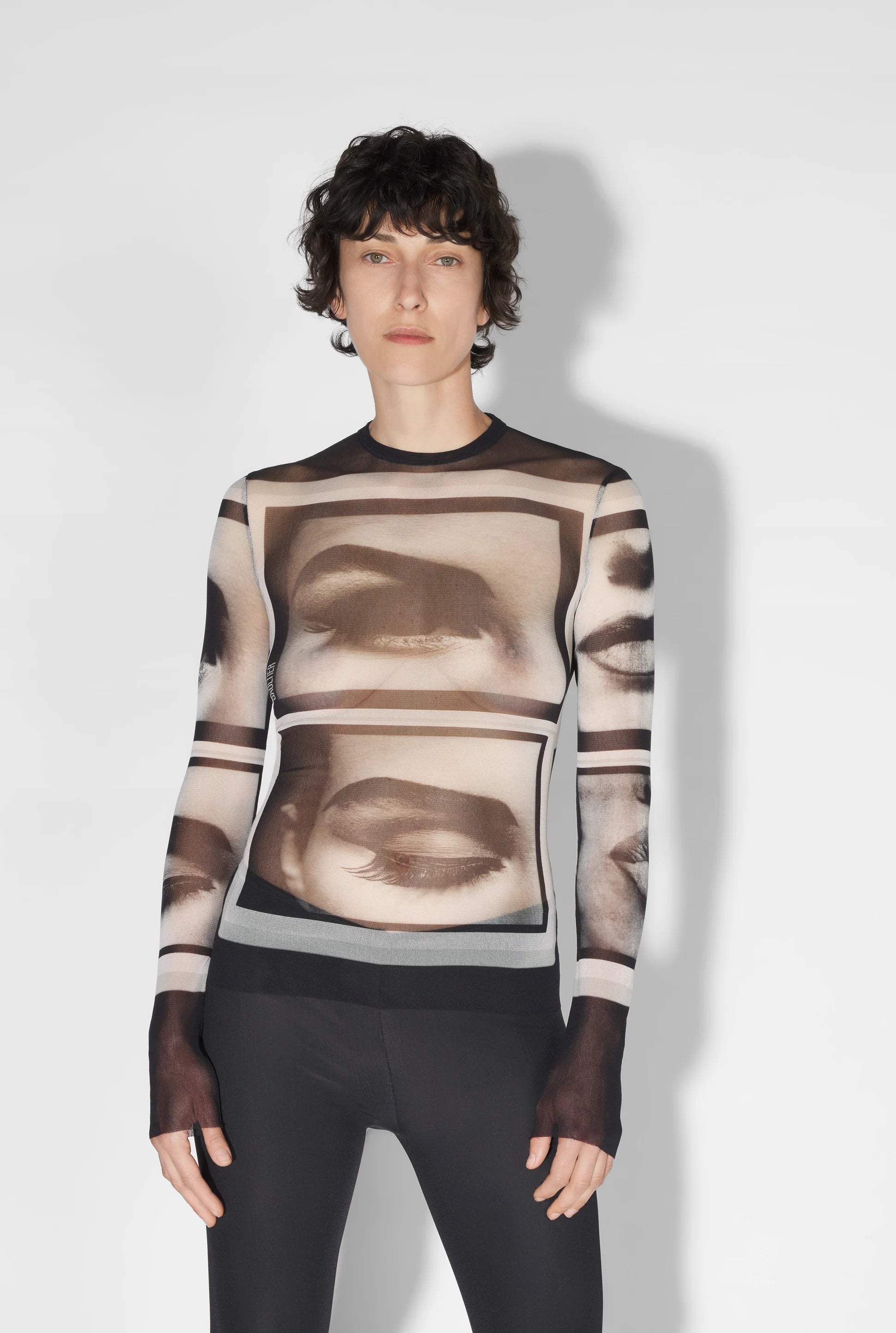 MESH LONGSLEEVE TOP PRINTED EYES AND LIPS