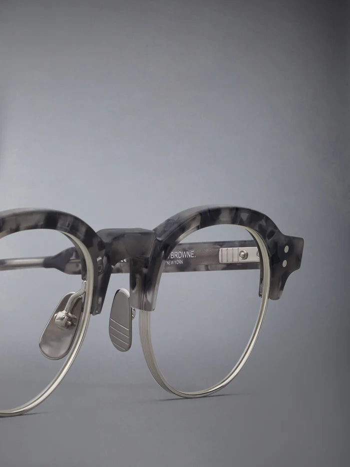 OVAL EYEGLASSES IN ACETATE AND TITANIUM 47 GREY TORTOISE &amp; SILVER CLEAR