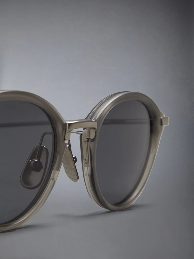 ROUND SUNGLASSES IN ACETATE AND TITANIUM 49 SATIN CRYSTAL GREY DK GREY AR