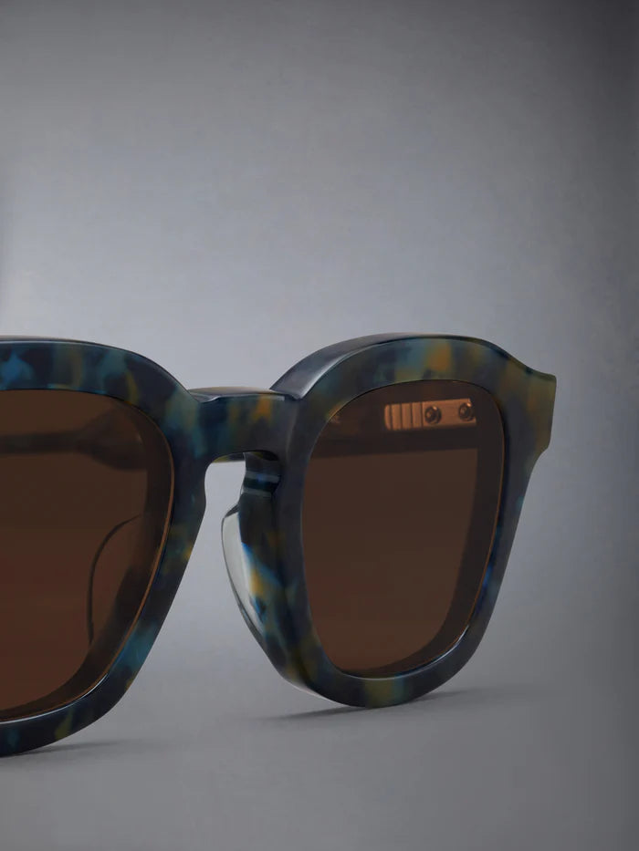 RECTANGULAR SUNGLASSES IN ACETATE 52 NAVY TORTOISE DK GREY AR LENS