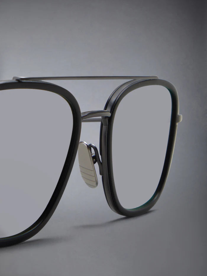 AVIATOR SUNGLASSES IN ACETATE AND TITANIUM 51 MATT BLACK
 DARK GREY  SILVER MIRROR   AR