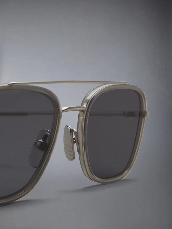 RECTANGULAR AVIATOR SUNGLASSES IN ACETATE AND TITANIUM 51 SATIN CRYSTAL GREY
 DK GREY AR