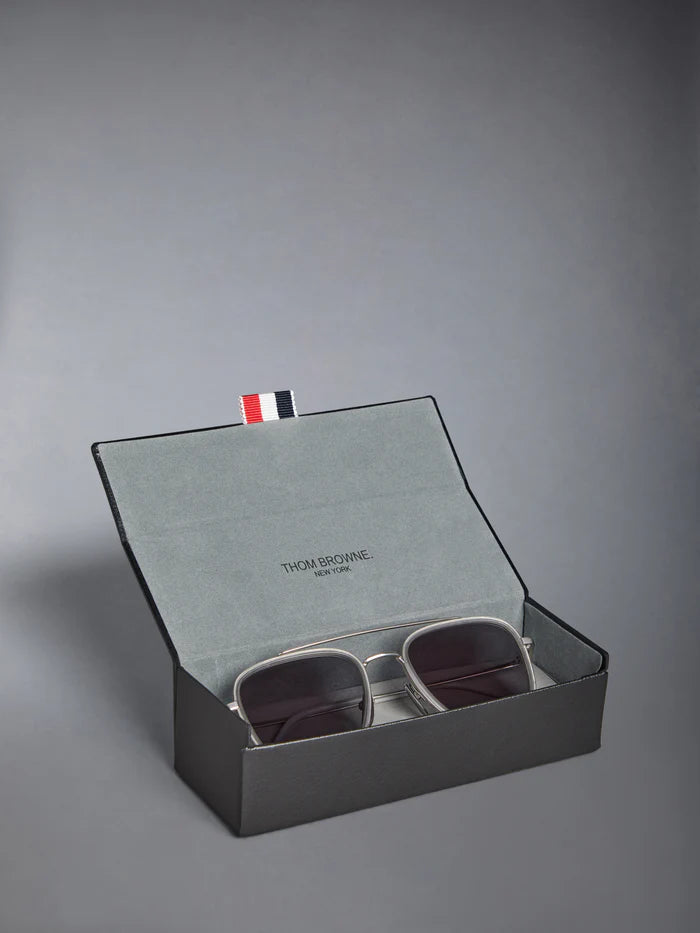 RECTANGULAR AVIATOR SUNGLASSES IN ACETATE AND TITANIUM 51 SATIN CRYSTAL GREY
 DK GREY AR